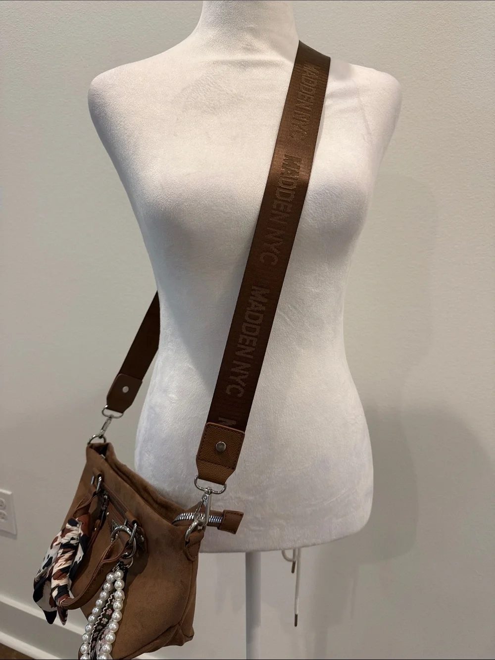 Madden NYC Slouchy Top Handle Satchel Cognac Color Faux Suede NWOT - Picture 10 of 16
